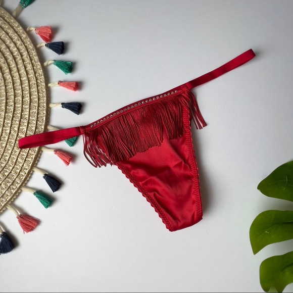 Victoria's Secret Very Sexy Fringe V-String Panty Red Medium NEW - Picture 4 of 6
